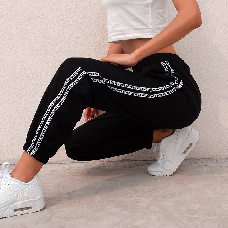 

Februaryfrost 2020 Women Summer Fashion High Waist Side Stripe Letter Harem Pants Cargo Jogger Trousers Harajuku Sweatpants Streetwear, Black
