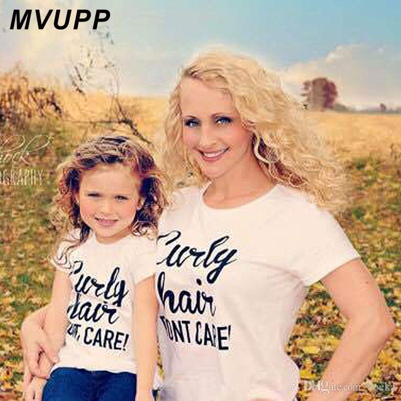 

2018 family matching clothes curly hair DONT CARE short sleeve white black t shirt mother and kids baby girl summer top cotton