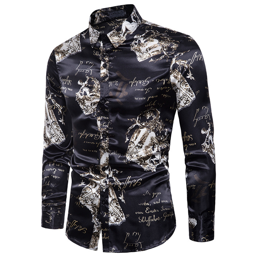 

Men' Shirt Fashion Print Design Lapel Long Sleeve Slim Shirt Male Turn-collar Fitness Wear Tops Stylish Man Clothes Shirts, Picture color