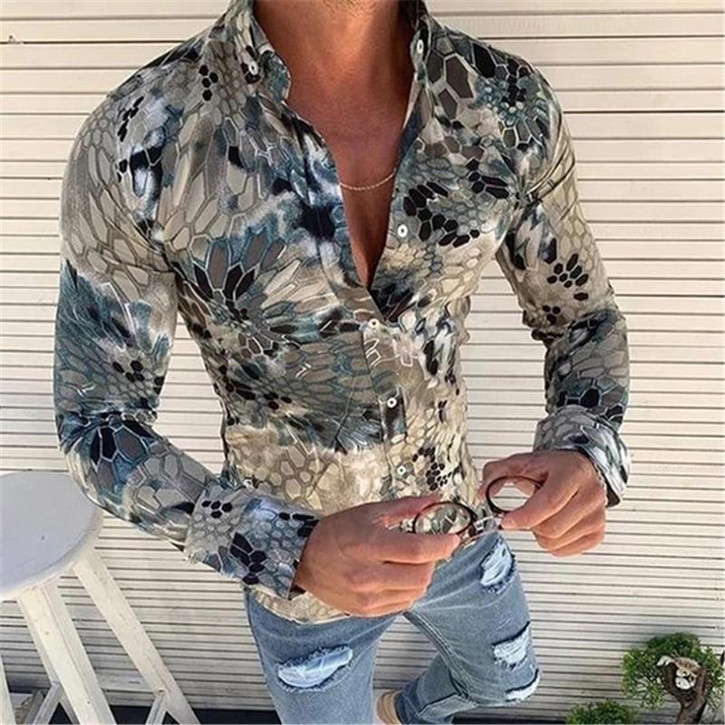 

Autumn 2020 New Men's Shirt Long Sleeve Lapel Print Shirt Fashion Loose Casual Men's Oversize Single Breasted, As pic