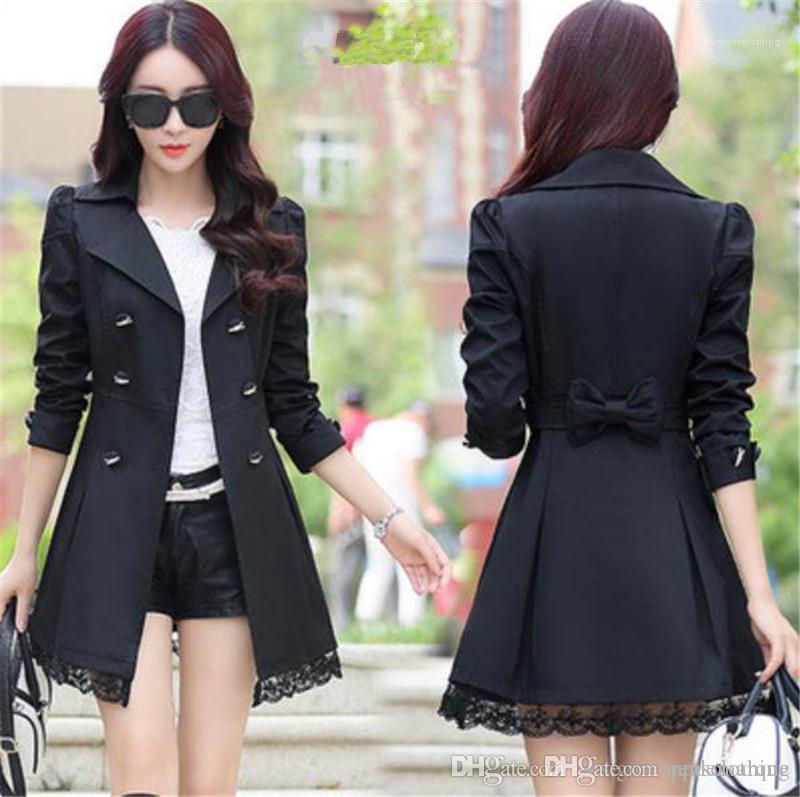 

Windrunner Autumn Lace Lapel Neck Long Sleeve Sexy Ladies Trench Coats Fashion Womens Coats Solid Color Womens, Tan;black
