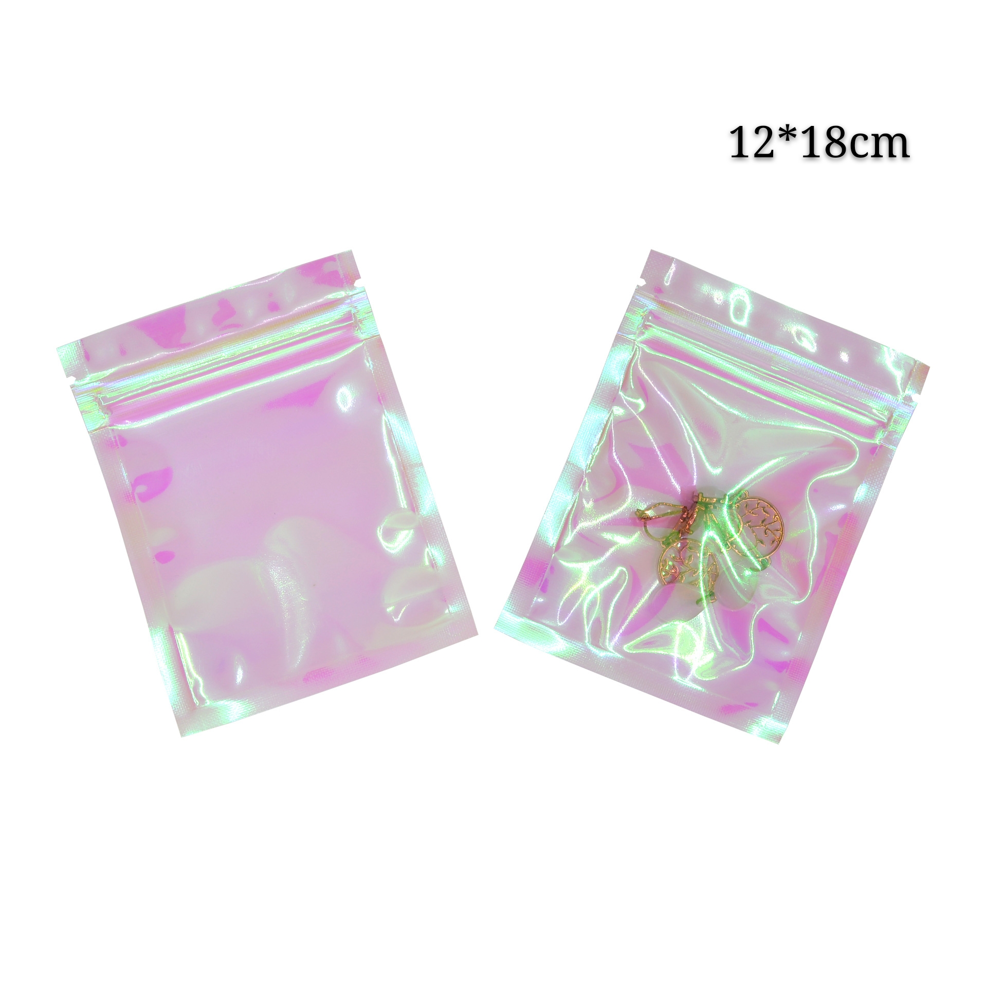 

12*18cm 100pcs Holographic Dry Food Storage Bags Colorful Rainbow Mylar Foil Grocery Zip Lock Package Recloseable Pouches Bags