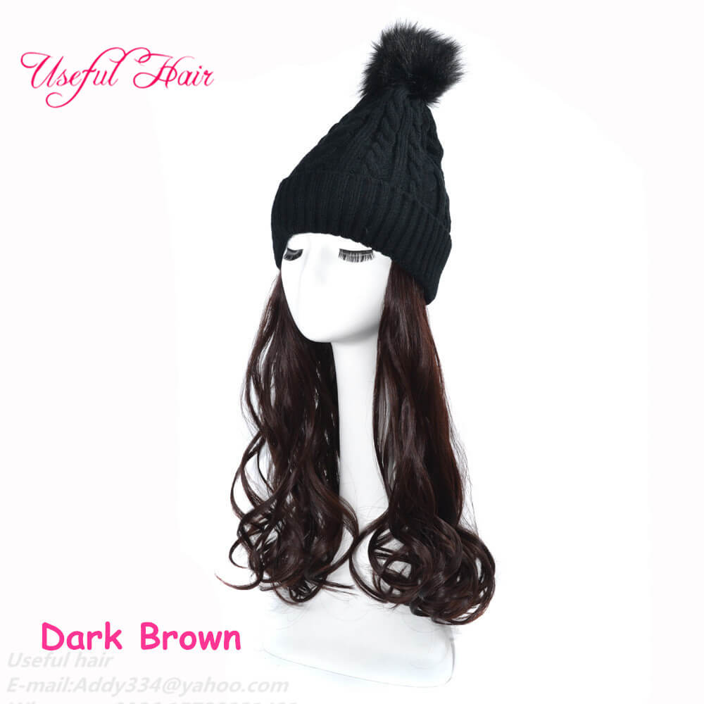 

Adjustable wool caps for girl sknit wool hat hair Berets All-in-one Synthetc WIGS Hat cap winter animal hair bonnet de designer easy wearing, Samw with picture