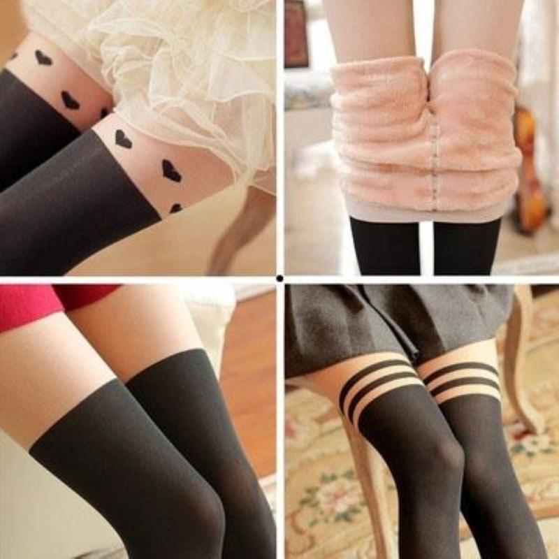 

2020 new girl pantyhose long stockings ladies thick warmth fake high stockings student tights, Loving heart