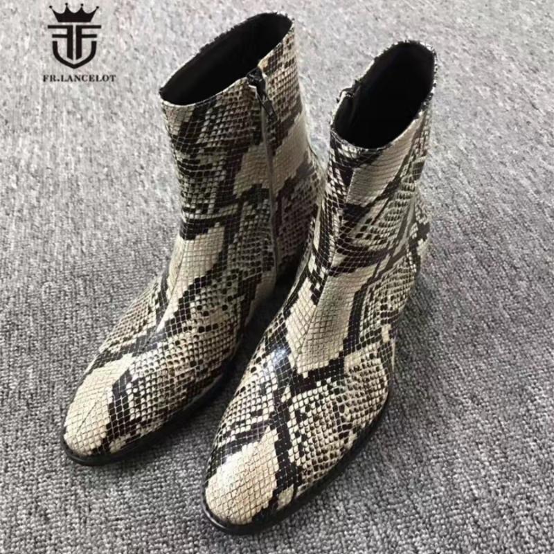 

Exclusive Personalized Handmade Embossed Serpentine High Top Denim Boots Western Wedge Men Zip Boots, As pic
