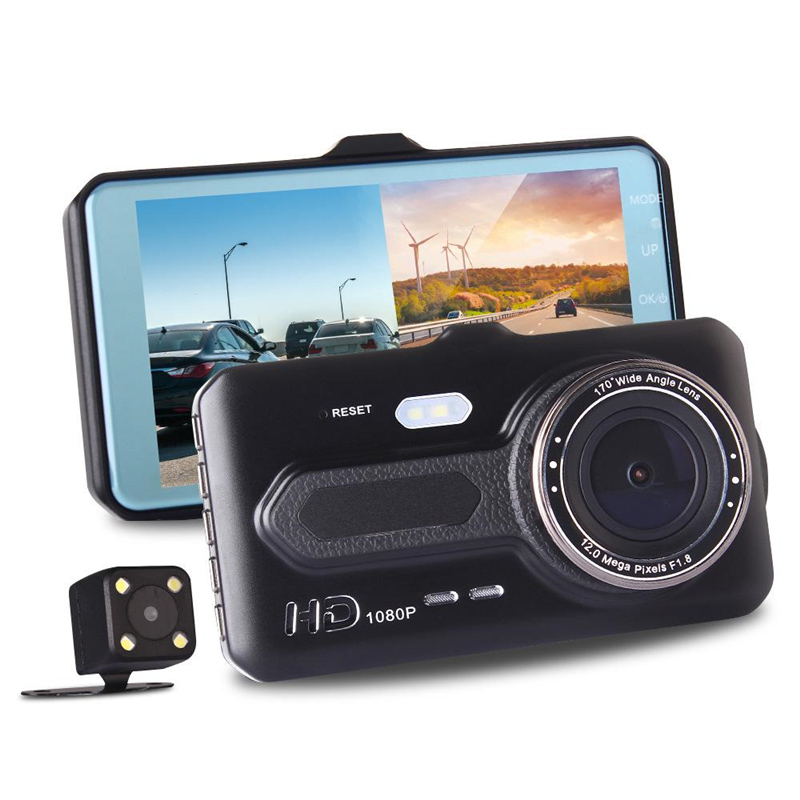 

2Ch car DVR driving video recorder dual lens car camera front 170° rear 120° 4" screen full HD 1080P G-sensor motion detection