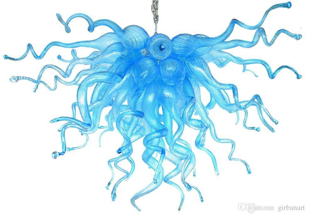 

Lamps Modern Hand Blown-Glass Pendant Light LED Saving Lights Source Indoor Lighting Art Decorative Glass Blue Chandelier