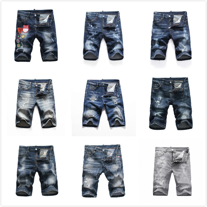 

mens short jeans straight holes tight jean Night club blue Cotton summer Men Everyday casual Ripped pants Leisure A variety of styles