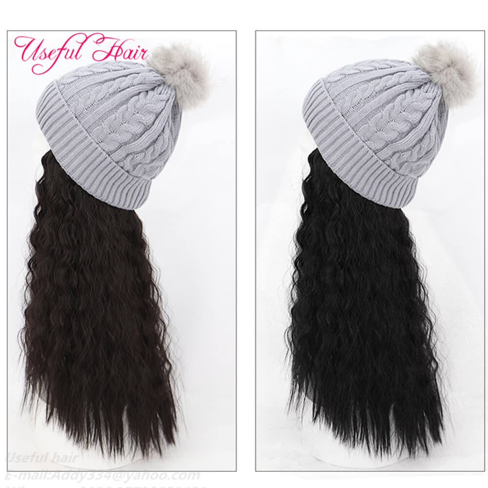 

Knitted wool Cap Wigs hair hats synthetic wool caps for girls Hats beanie hat Long Hair Big Curly Synthetic Hair beanie cap, Samw with picture