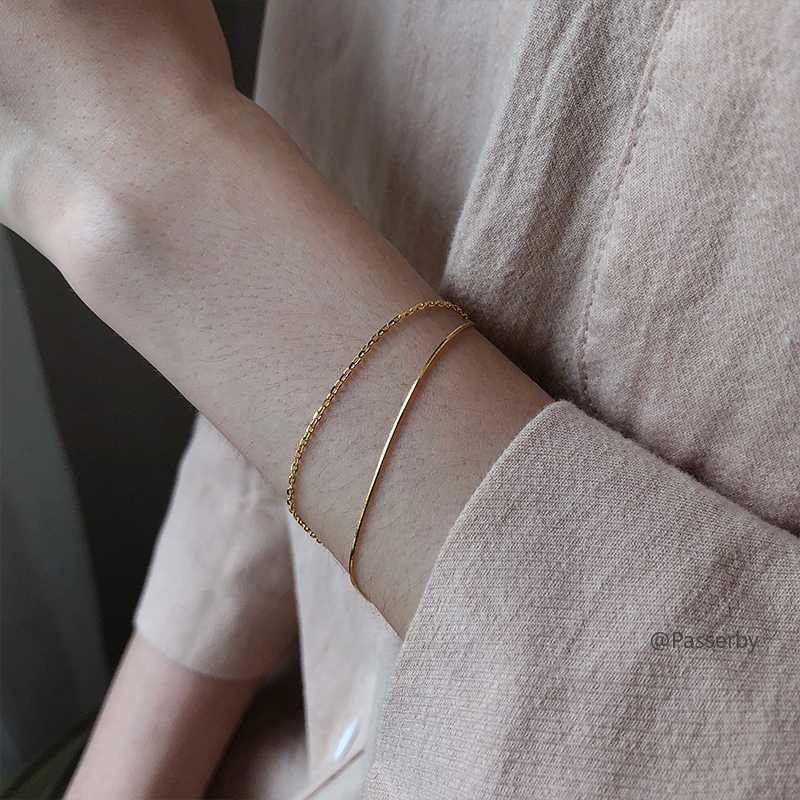 

Link, Chain S925 Sterling Silver Jewelry Two-Layer Bracelet Simple Slim Snake Exquisite Personality Girlfriends Female Gifts
