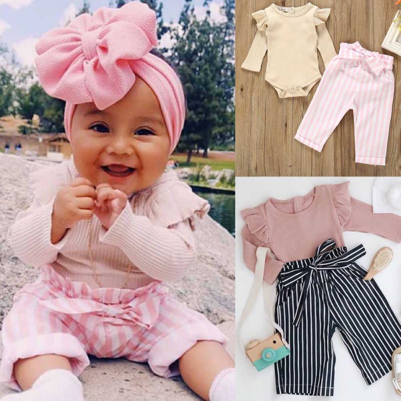 

Autumn Baby Girl Boy Clothes Newborn Sets Outfit Pink Long Short Romper Bodysuit Stripe Long Pants 2Pcs/set kit Top 12, A1
