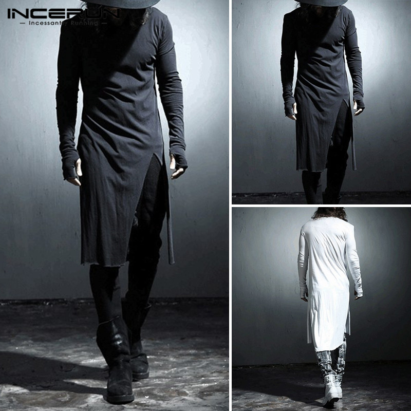 

INCERUN Men Casual Long Sleeve Hooded Shirt Male Streetwear Punk Long Stylish Shirt Cardigan Jacket Outerwear Black Top 5XL