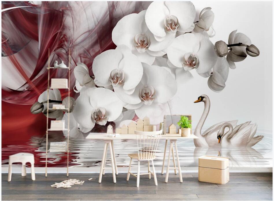 

3d wallpaper custom photo Modern and beautiful Phalaenopsis Swan tv background home decor 3d wall murals wallpaper for walls 3 d living room, Non-woven