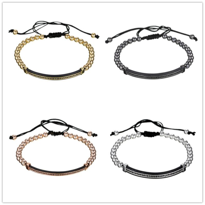

Charm Bracelets Men Women 5mm Copper Bead Braided Macrame Bracelet Zircon Micro Black CZ Long Tube Adjustable Bangle Pulseira