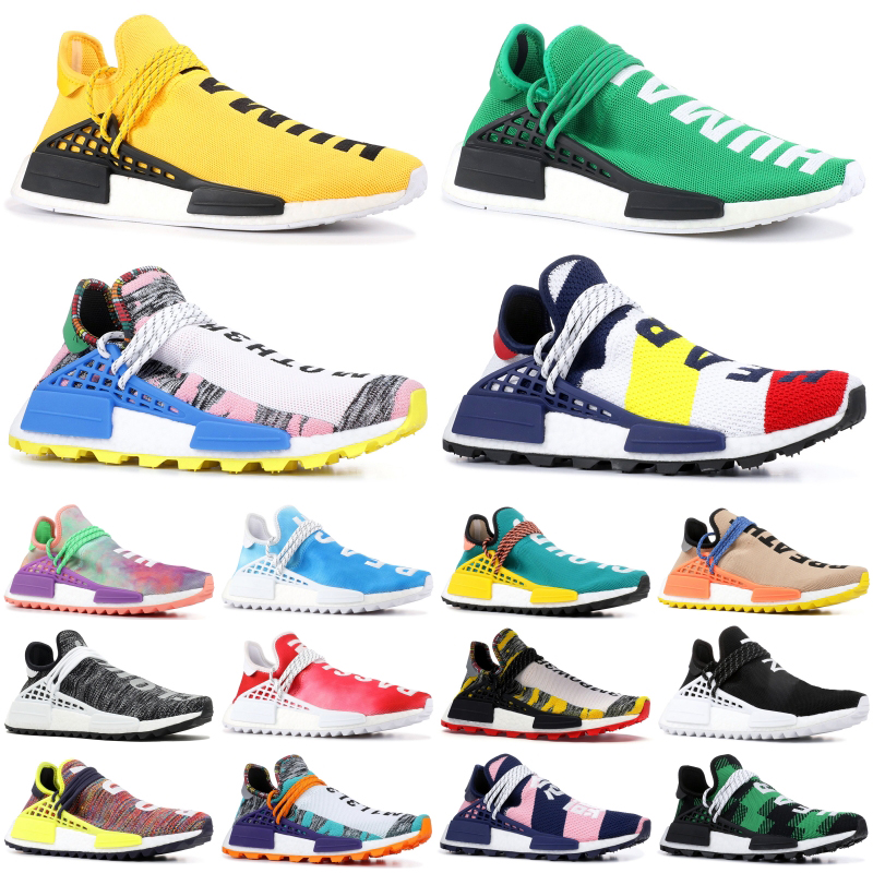 

2020 NMD Pharrell Williams Sample Yellow Human Race Mens Running Shoes With Box BBC Peace Black Sport stylist Shoes Women Sneakers 36-47, #1 yellow
