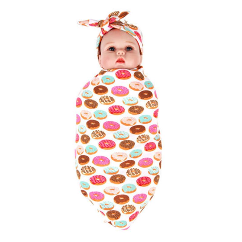 

2 Pcs Set Infant Floral Swaddle Wrap with Headbands Hats Baby Photography Props K1KC