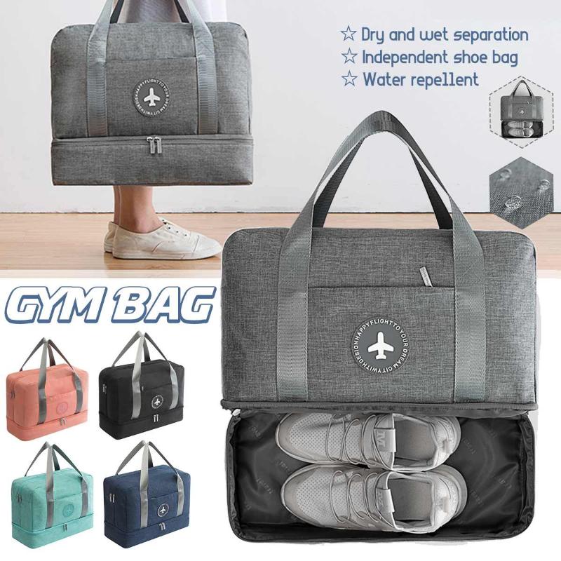 

Gym Bag Waterproof Polyester Sports Bags Dry Wet Separation Handbag Fitness Yoga Travel Luggage Outdoor Traveling Shoe Bag, Dark khaki