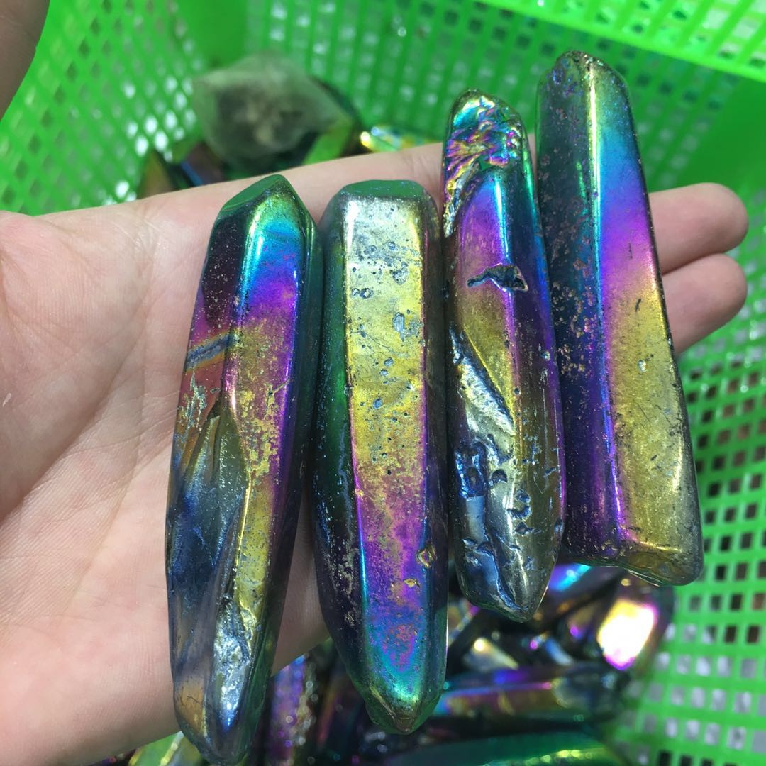 

4pcs Drop shipping natural metal color titanium aura quartz Crystal gemstone point healing chakra crystal point for jewelry making