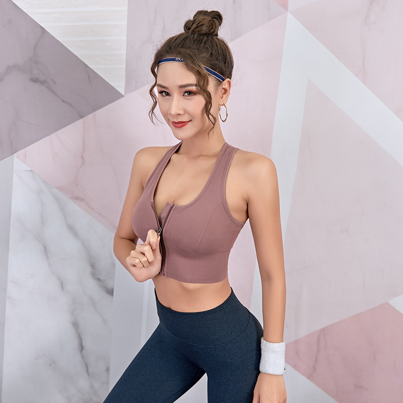 

Lusure sports underwear female summer high strength shockproof zipper vest jump rope yoga fitness gathering running bra, Black