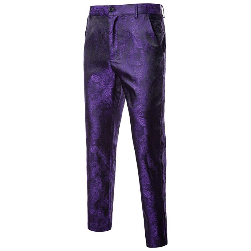 

Autumn And Winter Court Dark Lines Road Design Fashion Costume Clothing Slim Fit Men's Suit Pant Business Party Clothes Trousers, Purple