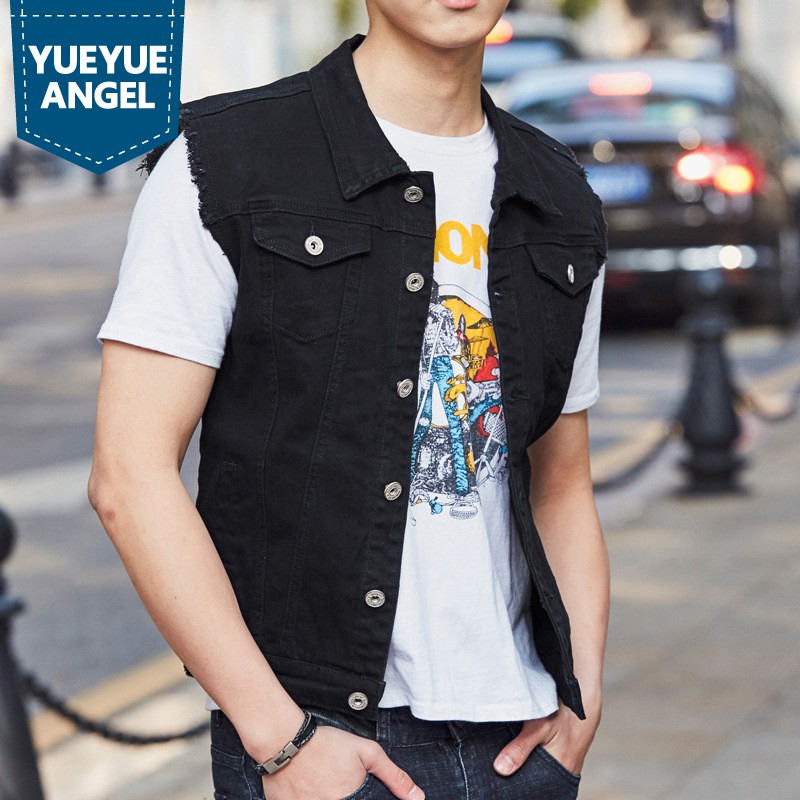 

Mens Waistcoat New Fashion 2019 Summer Hot Sale Slim Fit Sleeveless Denim Vests Biker Casual Pockets Single Breasted Coat Men, White
