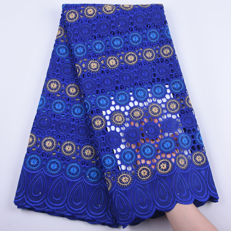 

Royal Blue Swiss Cotton Lace Fabric Embroidery African Cotton Swiss Voile Lace Nigerian Fabric 5Yards Dubai Y1895