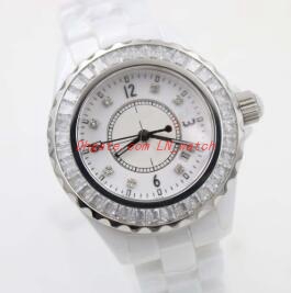 

New Top quality wristwtches quartz movement womens white ceramic watch quartz diamond bezel fashion 33mm ladies watch Fashion Watch