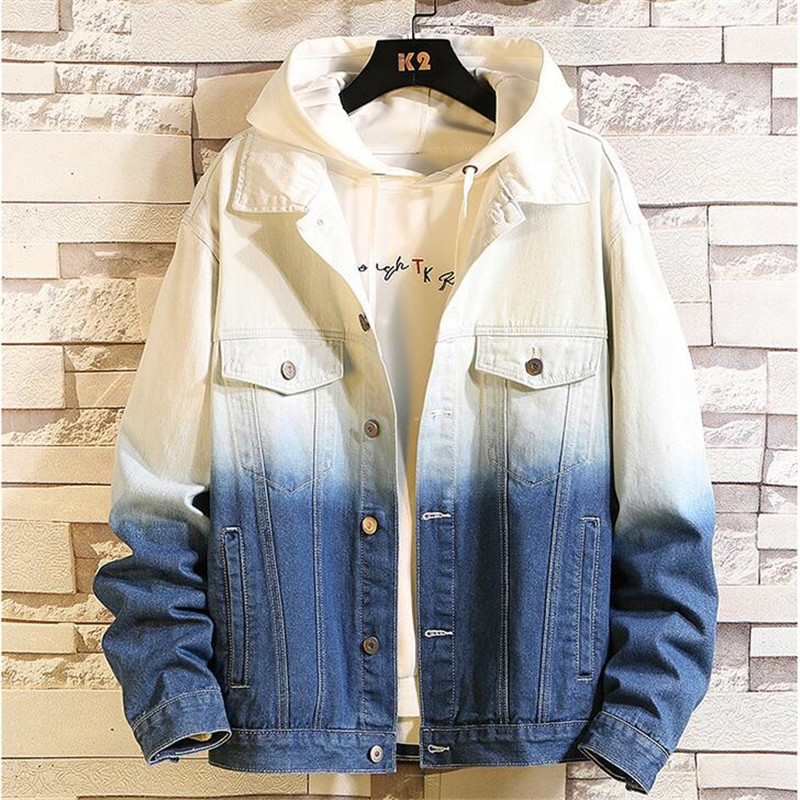 

2019 New Denim Jacket Mens Tie-dye gradient color Hip Hop Casual Jacket Coat Autumn winter streetwearJacket Chaqueta Hombre, 001