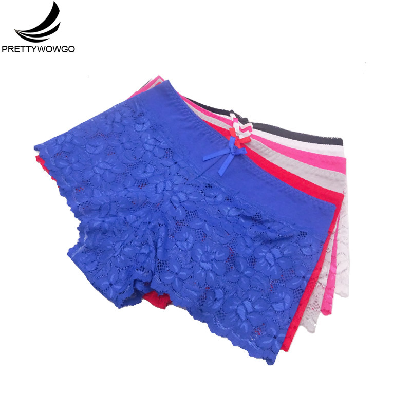 Prettywowgo 6 pcs/lot New Arrival 2020 Boyshort Women 6 Color Cotton High Waist Sexy Lace Panties M L XL 9260 Y200425