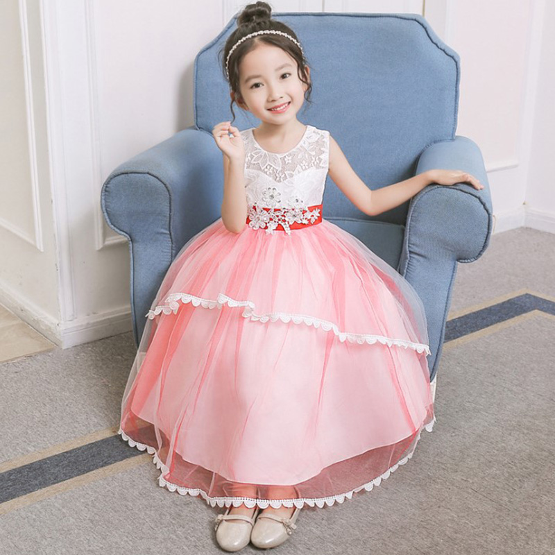 

Vestido De Noiva Princesa Girls Lace Princess Dress Wedding Dress Long Show Lace Cute Color Matching, Red