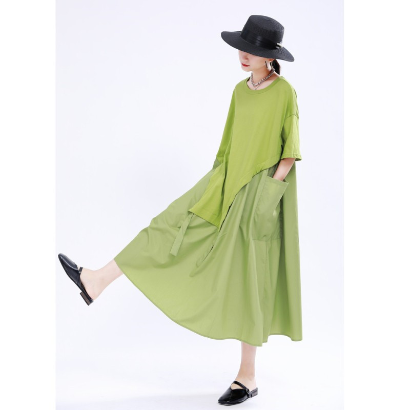 

Plus size Pleated Short Sleeve Dresses Irregular Summer New 2020 Patchwork Loose Big pockets Dress Women Home wear Casual, Black
