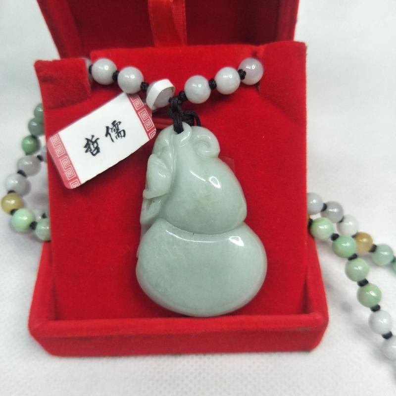 

Lockets Zheru Jewelry Pure Natural Jadeite Light Green Gourd Monkey Pendant Tricolor Jade Bead Necklace Gift Class A National Certificat