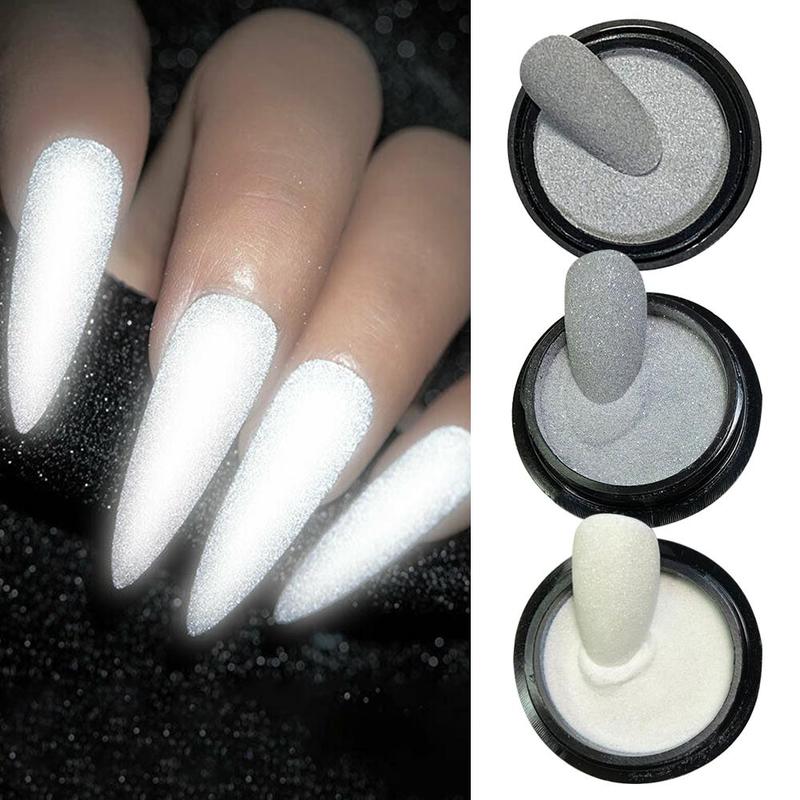 

3 Colors Reflected Nail Glitter Powder Shiny Glow Party Dipping Powder Reflective Nail Art Tools for Disco Dancing