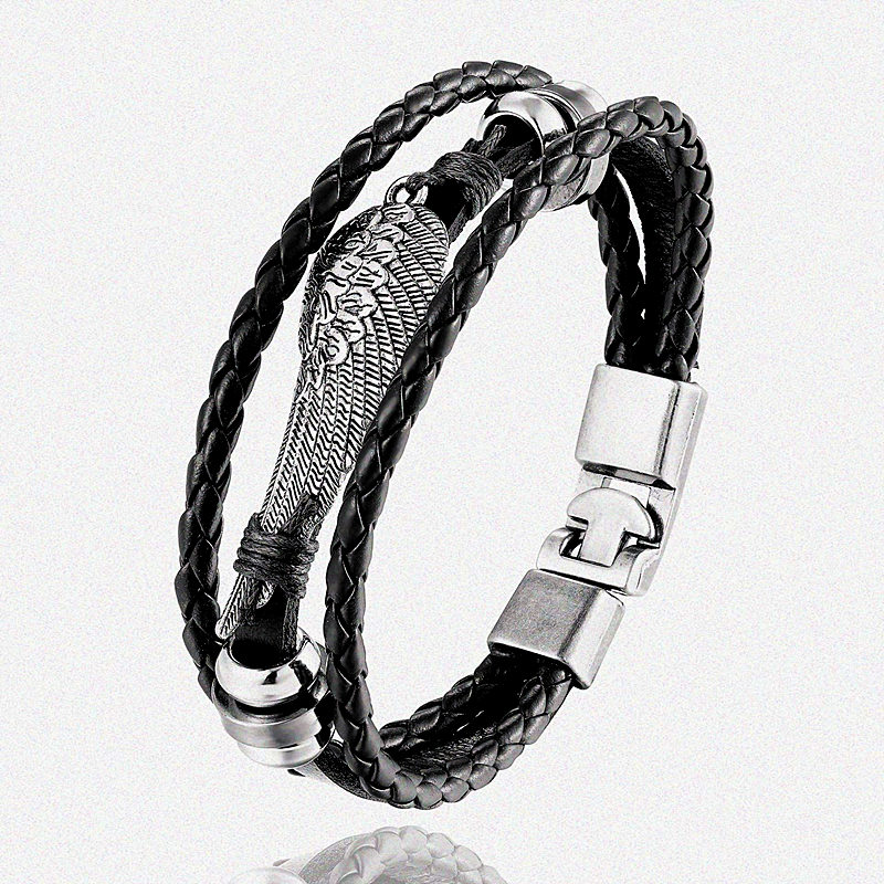

Cuff 15 Styles 2 Color Vintage Punk Wing Bracelet For Women Men Multilayer Leather Charms Bangle Pulseras 8.25"