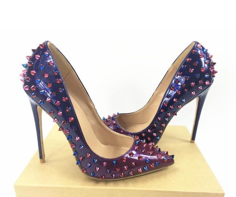 

brand shoes red sloe women pumps high heel shoes rivet pointed toe fine heel lady wedding shoes bottom for the red fashion party