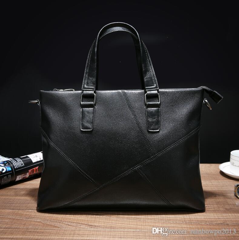 

Factory wholesale men bag simple sewing casual handbag multi-pocket horizontal business briefcase soft leather shoulder bags computer handbags, Black