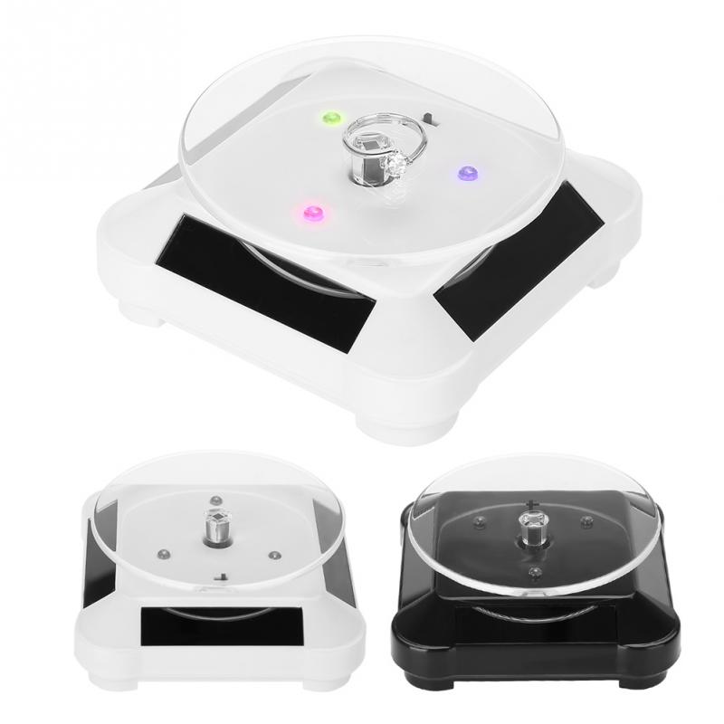 

Jewelry Organizer 360 Degrees Solar Showcase Turntable Watch Phone Jewelry Rotation Holder Box with LED Light ring box A