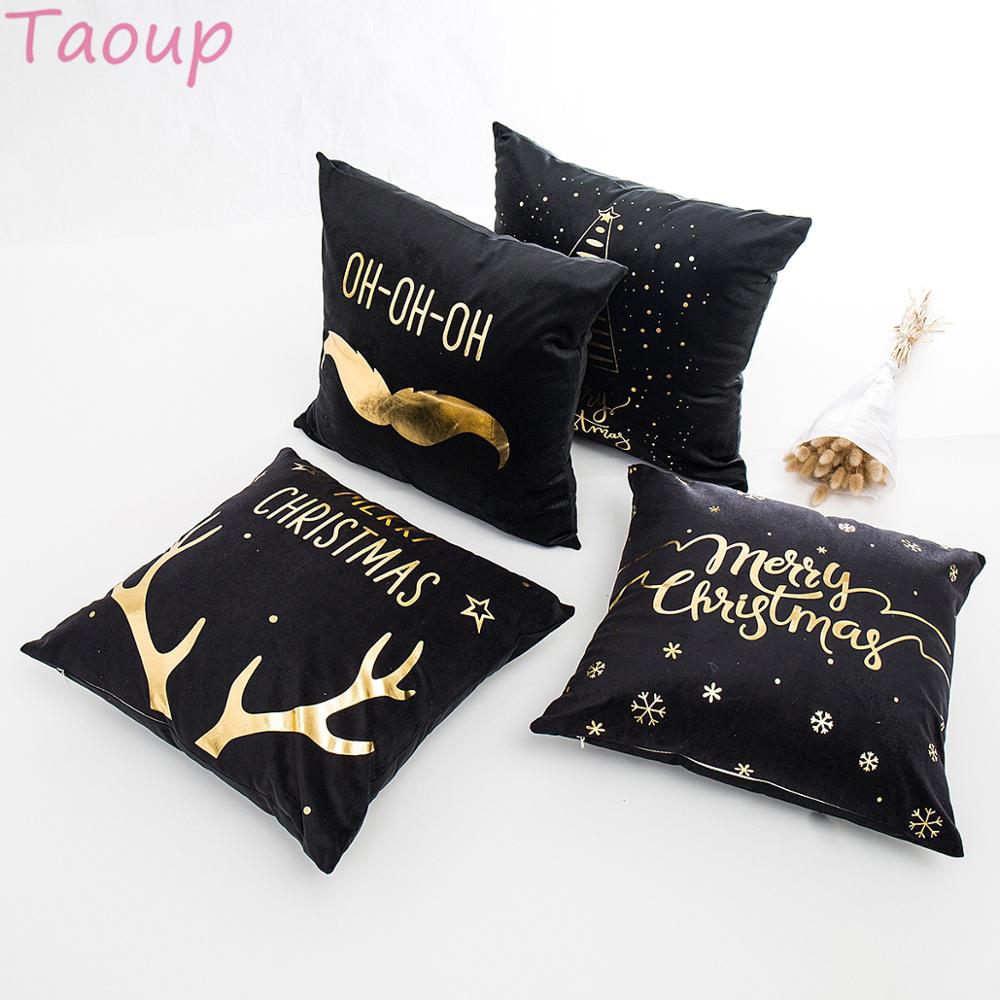 

Taoup Gold Black Christmas Pillowcase Merry Christmas Ornaments Xmas Decor for Home Xmas Elk Horns 45*45cm Pillowcase Noel