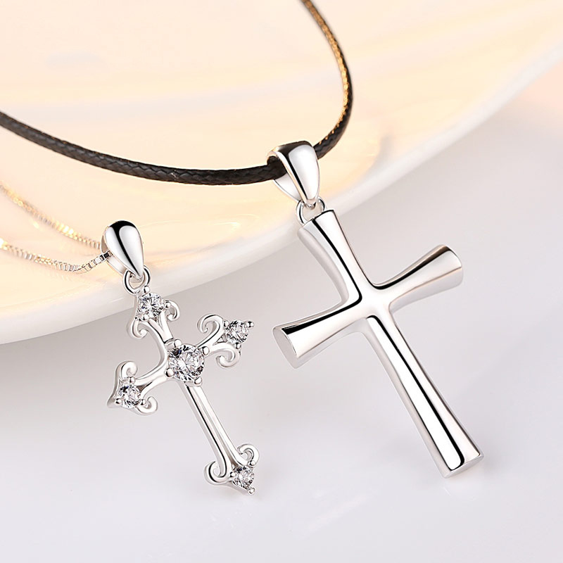 S925 Sterling Silver couple necklace pendant Korean version male and female students fashion simple Cross Pendant XL1C062-image-507550715