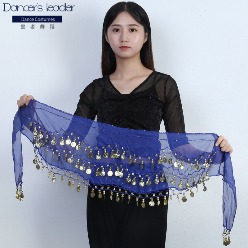 

Special offer 98 coins belly dance waist chain chiffon three-layer gold coin belt dance practice performance hip scarf, Rose red