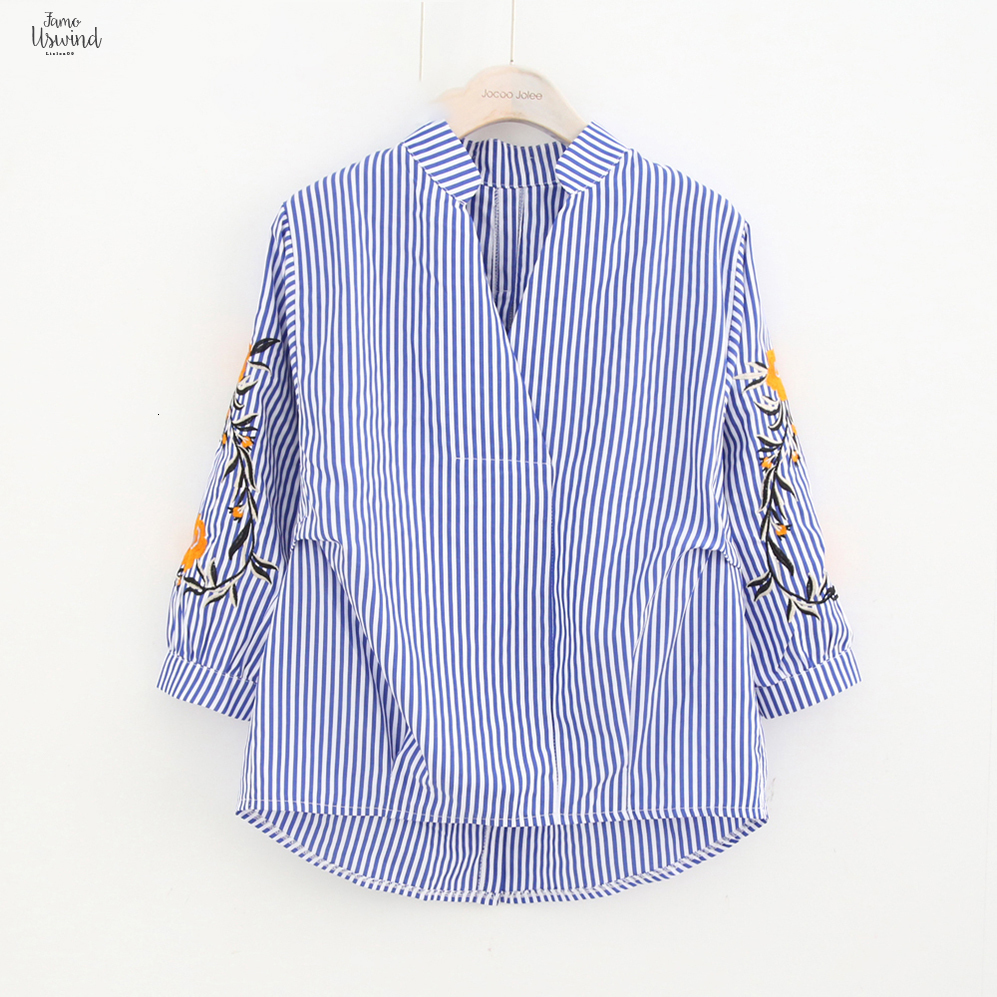 Damen Revers Stickerei Langarm Blume Beiläufig Bluse Hemd Shirt Tops Oberteil