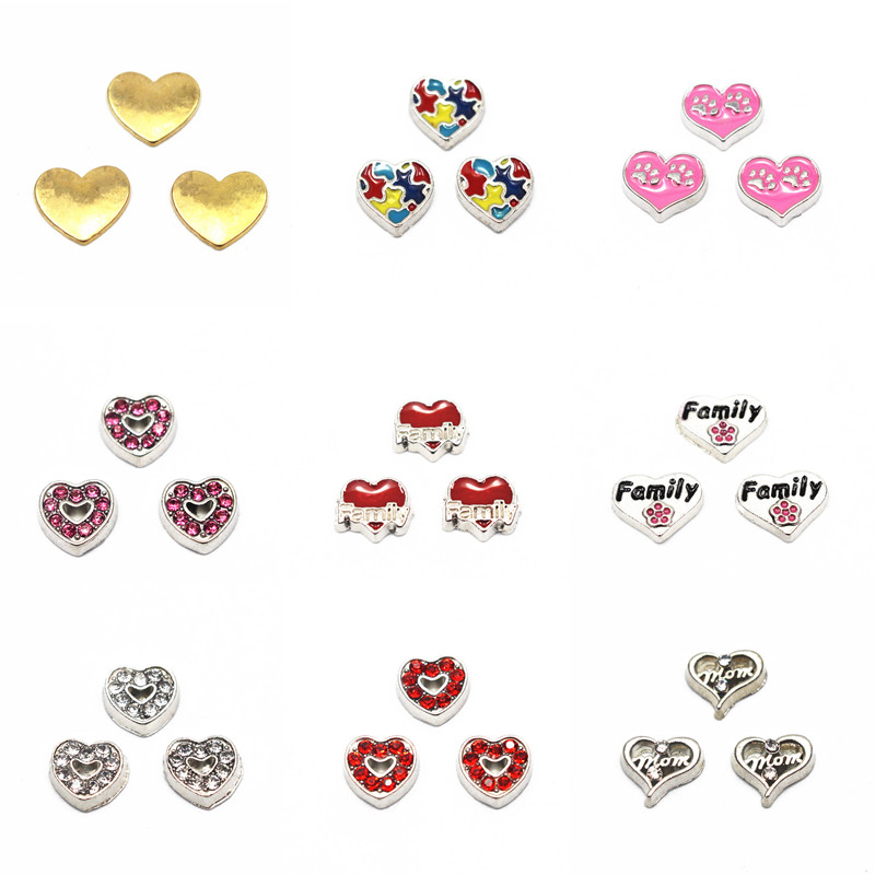 

New Arrival 10pcs/lot family heart crystal floating charms living glass floating memory locket charms jewelry