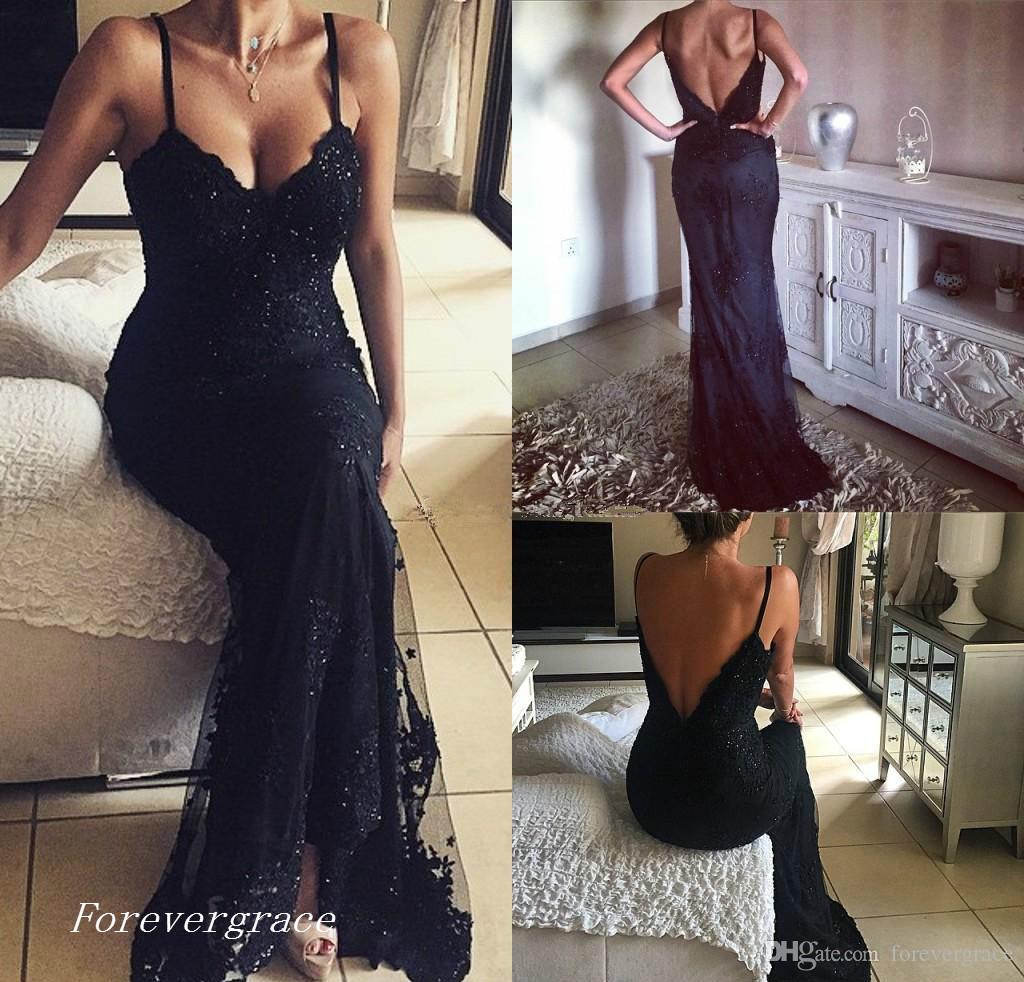 

2019 New Black Prom Dress Spaghetti Straps Sleeveless Lace Formal Holidays Wear Graduation Evening Party Pageant Gown Custom Made Plus Size, Blue