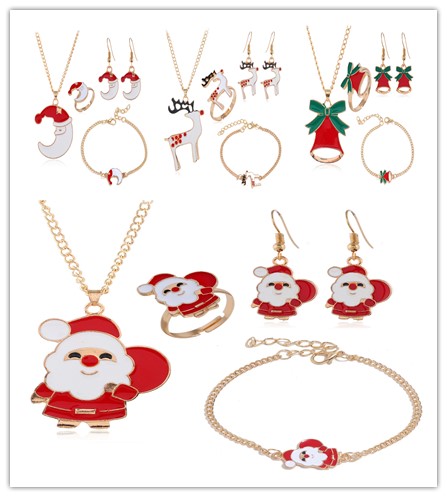 

New Christmas Jewelry Set Tree Santa Claus Elk Moon Bell Christmas Series Fashion Bracelet Jewelry Body Pendant Send Friends Gifts, As picture