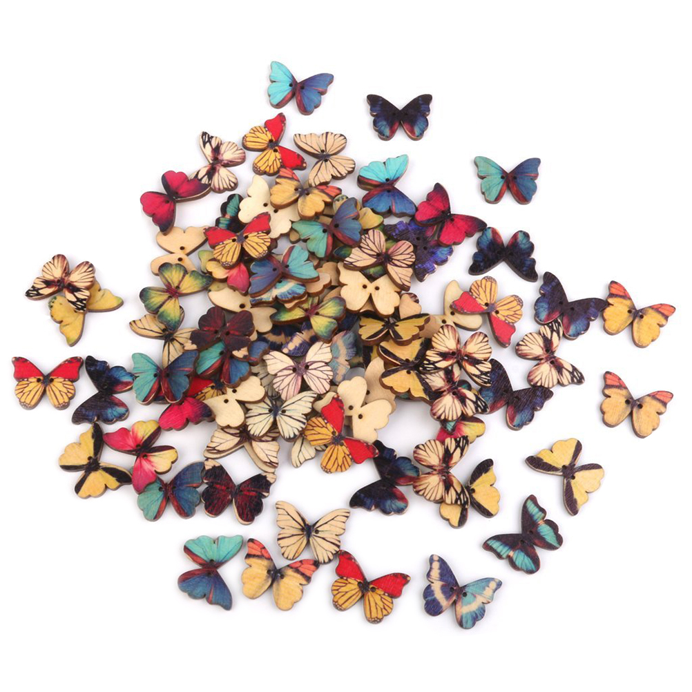 100pcs 2 hole Butterfly Resin Buttons Clothing Sewing Scrapbooking Decor 13x11mm