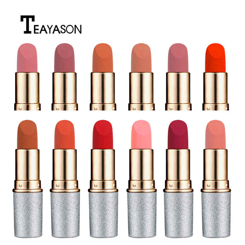 

DHL 120 PCS/LOT TEAYASON brand makeup Bullet matte lipstick is now popular pumpkin color nude color waterproof long-lasting lipstick, Mixed color