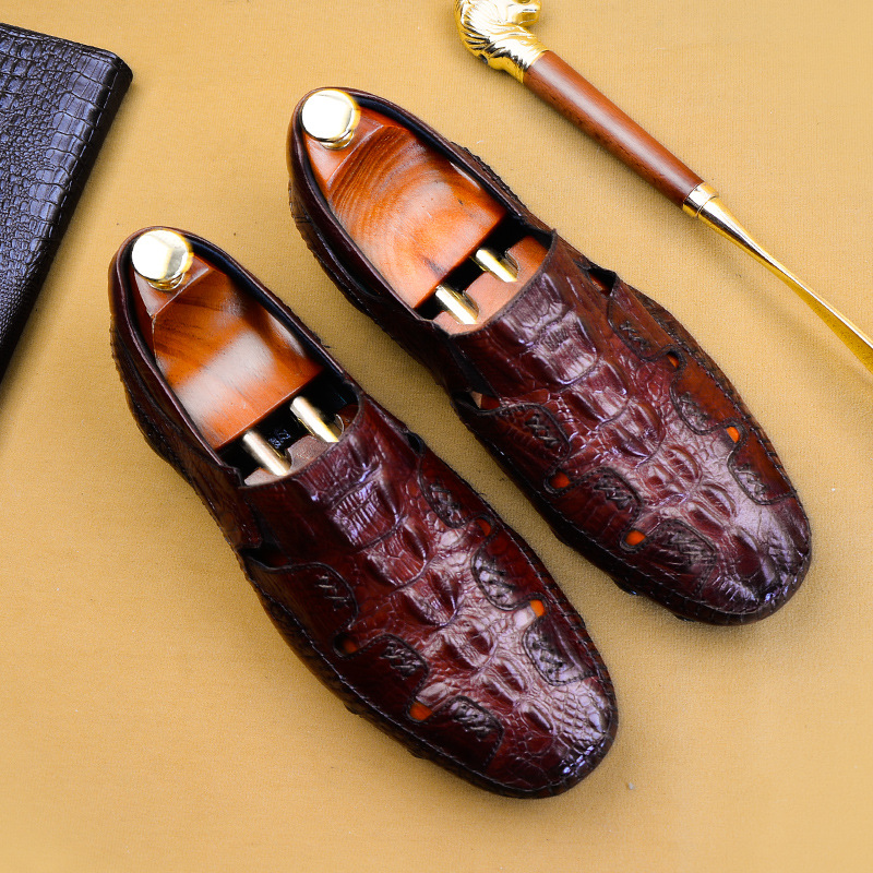 

Moccasin-Gommino Men's New Leather Crocodile Formal Shoes Stylish Men's Shoes, Black