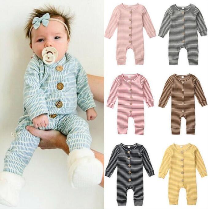 

Kids Designer Clothes Boys Striped Rompers Child Long Sleeve Casual Jumpsuits Infant Knit Thermal Boutique Climb Clothes Overall Pants C6990