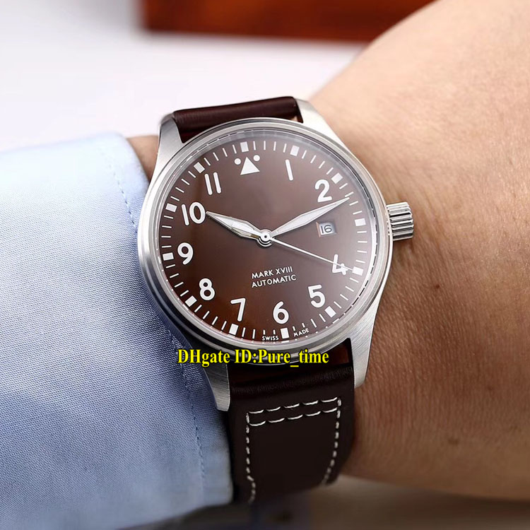 

New Limited Pilot Mark 17 IW327003 Brown Dial Miyota 821A Automatic Mens Watch 316L Steel Case Leather Strap Sapphire Glass Sport Watches, Slivery;brown