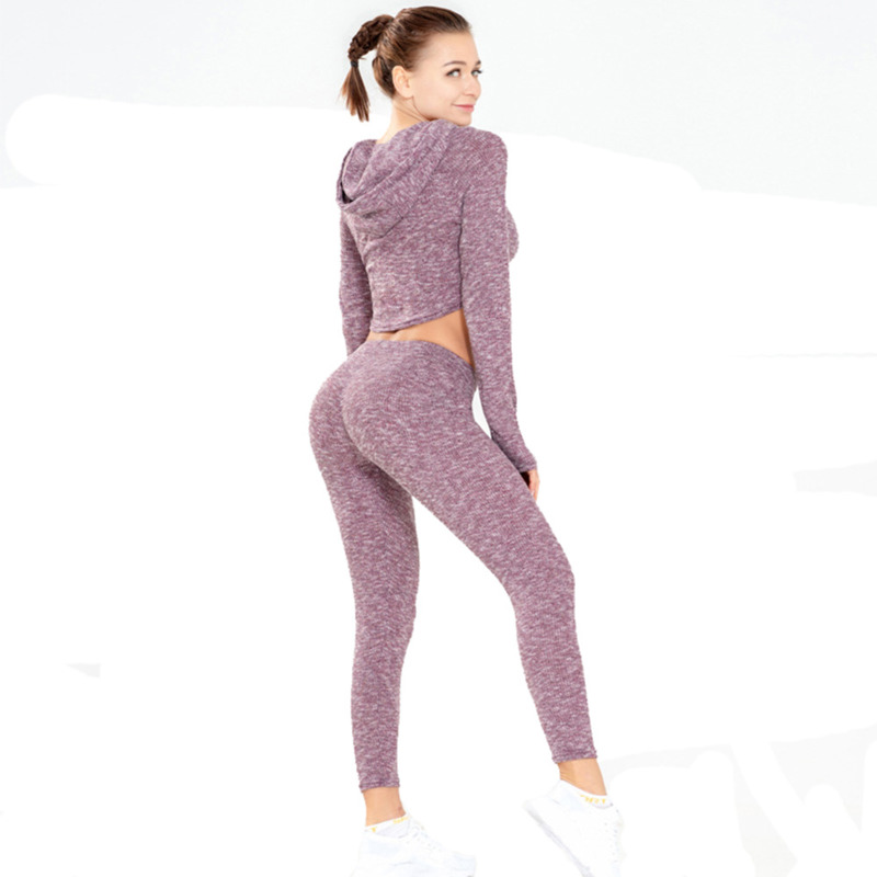 

Sexy Navel Knitted Fitness Suit Sportswear Jogging For Women Gym Clothing Quick-drying Slimming Tights Training Yoga Set Running, Gray